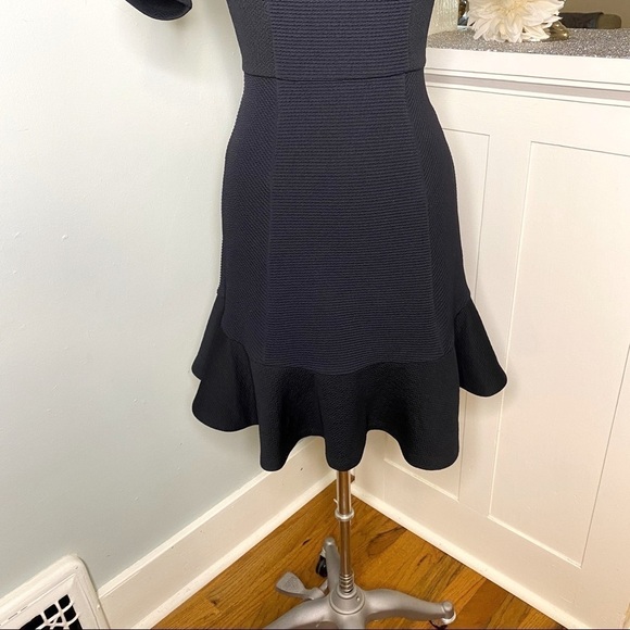 Anthropologie Black Flounce Hem Fit & Flare Dress XS 2 - Picture 4 of 9